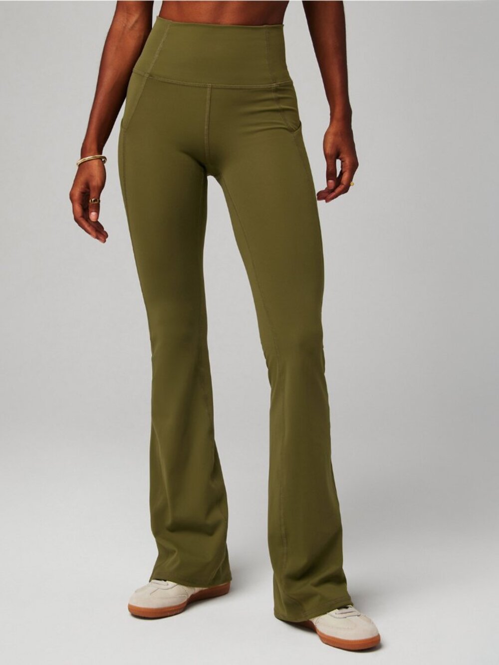 Fabletics Oasis Pureluxe High-Waisted Pocketed Kick Flare Leggings Utility Green